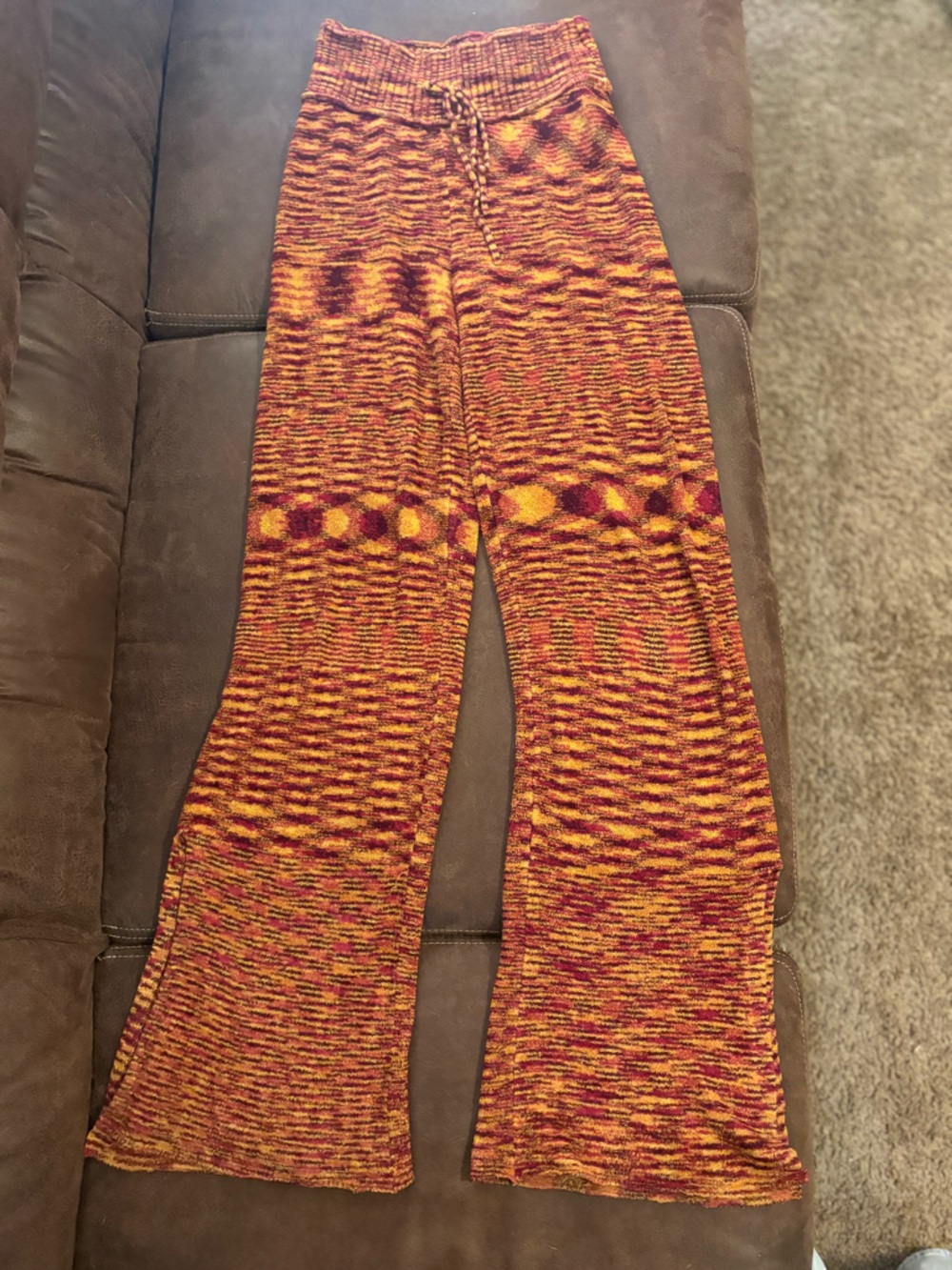 Free People women’s Multicolor Knit Flare Pants - Orange, Red, Yellow